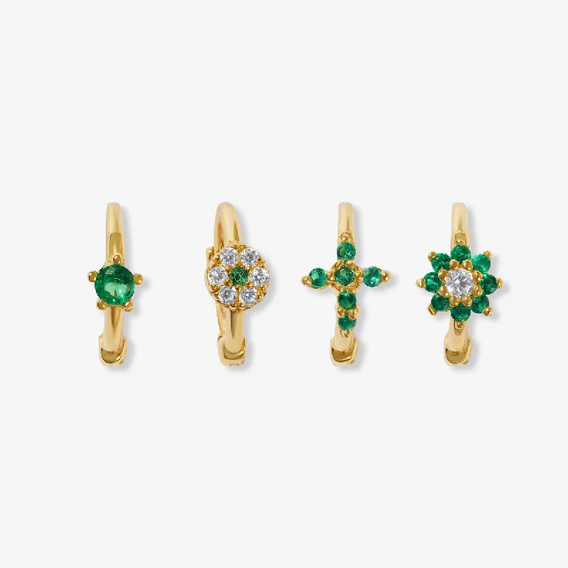 Women's festive earrings-Harr emerald huggie set