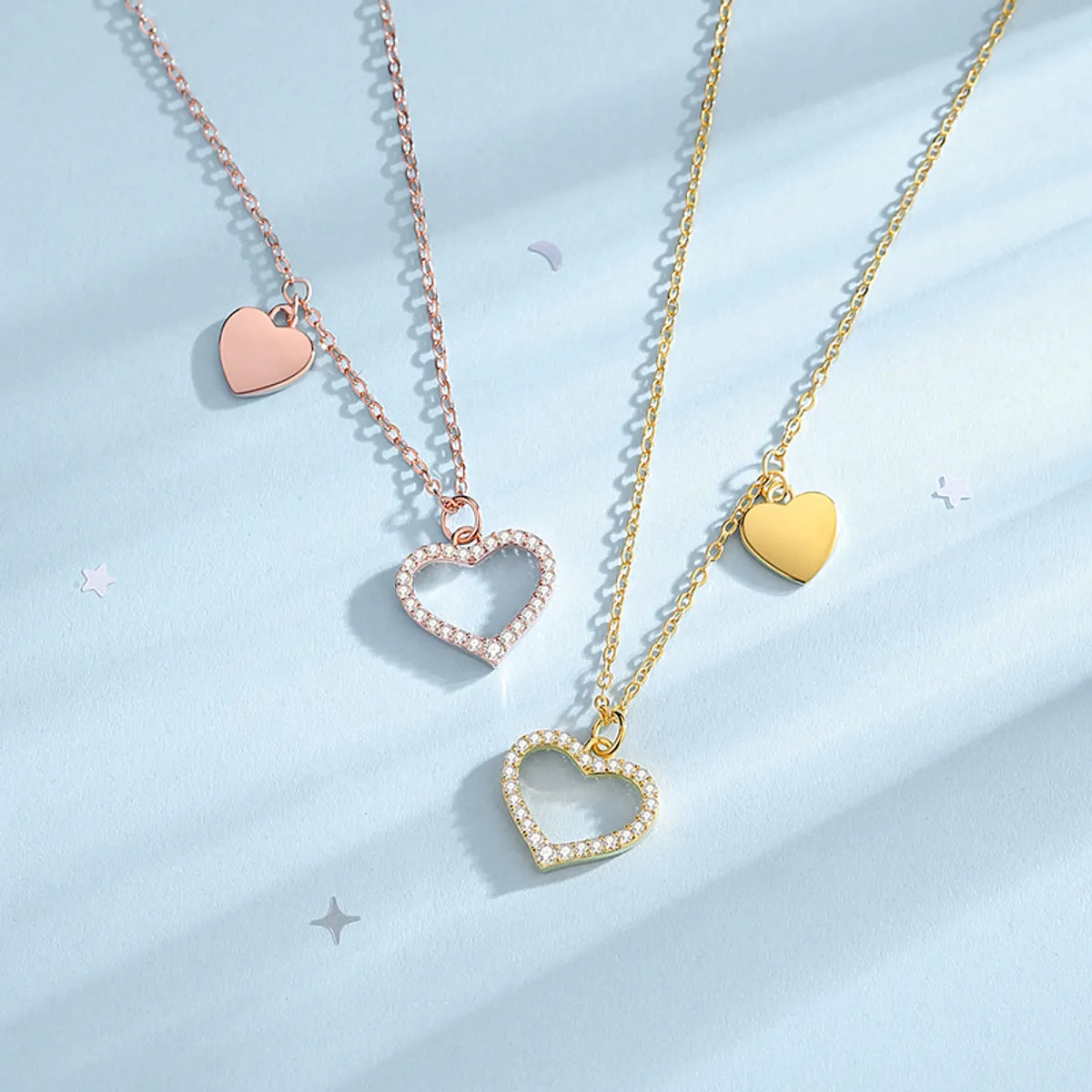 Women’s rose gold necklace-Elegant Simple Style Heart Shape Sterling Silver Plating Inlay Zircon Pendant Necklace