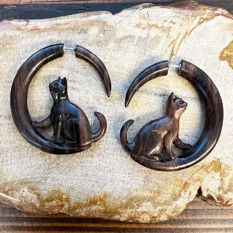 Women's elegant earrings-<span>EFW-091<span>: </span></span>Climbing Cats - Wood