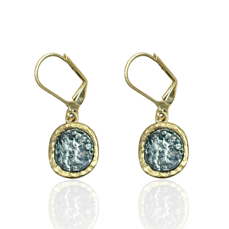 Women's layered earrings-GOLD PAVIA COIN & FRAME DANGLE EARRINGS