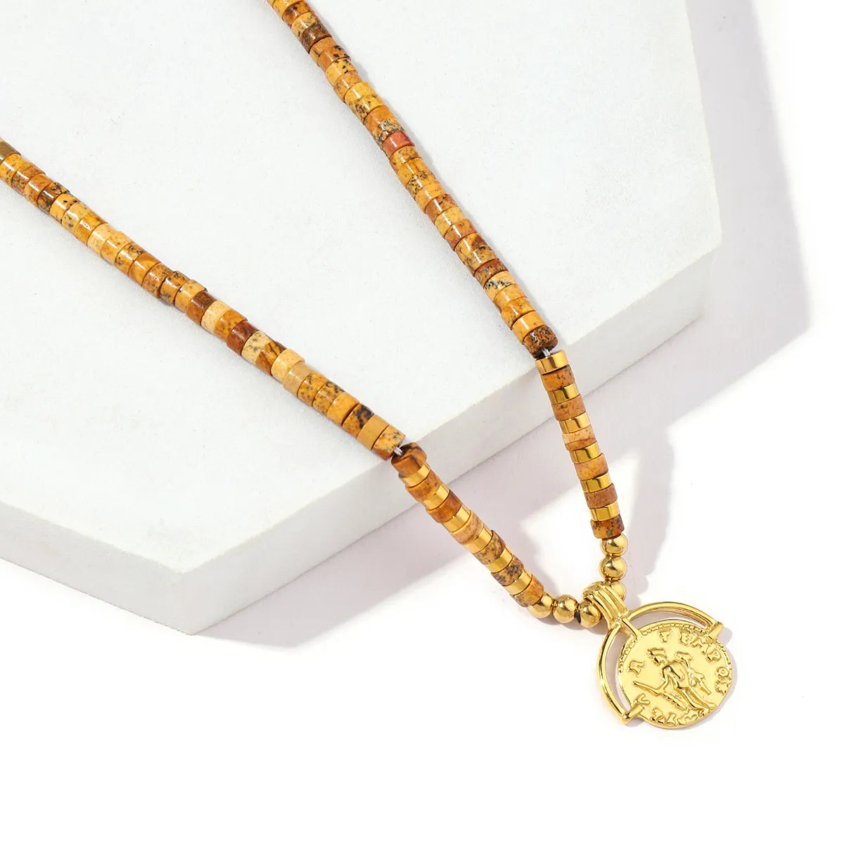 Women’s birthday necklace-Stainless Steel 18K Gold Plated Roman Style Geometric Necklace