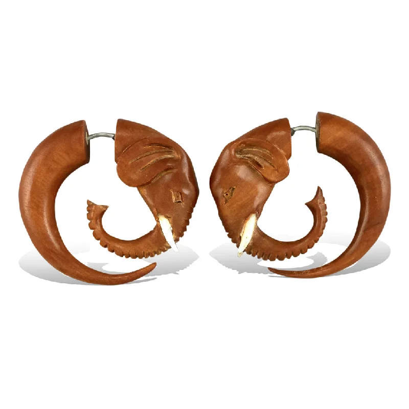 Women's luxury diamond earrings-<span>EFW-007<span>: </span></span>Elephant Spirals - Wood