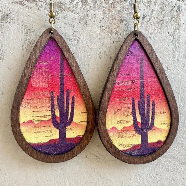 Women's diamond earrings-Beautiful Wood and Cork Desert Sunrise Earrings