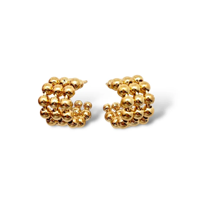 Women's vintage stud earrings-Huggie Gold Ball Hoops