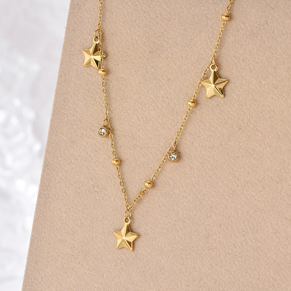 Women’s crystal necklace-Modern Style Star Stainless Steel Plating Inlay Rhinestones 14k Gold Plated Pendant Necklace