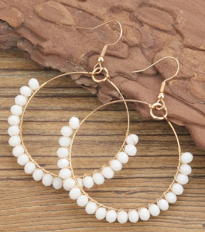 Women's nature-inspired earrings-Beautiful White Beaded Hoop Earrings