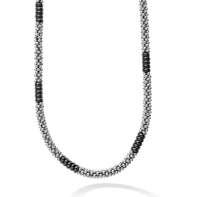 Women’s trendy pendant necklace-Lagos Sterling Silver 16"  Black Caviar Station Necklace