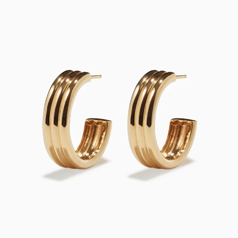 Women's luxury earrings-Medium Triple Ridge Hoops