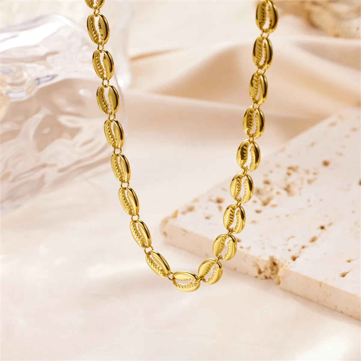 Women’s birthday necklace-Wholesale Vintage Style Shell Stainless Steel Beaded Plating 18k Gold Plated Necklace