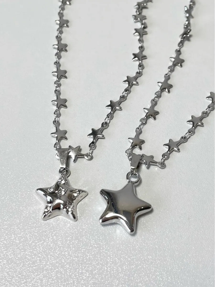 Women’s gold jewelry necklace-Y2k Simple Style Star Titanium Steel Patchwork Pendant Necklace