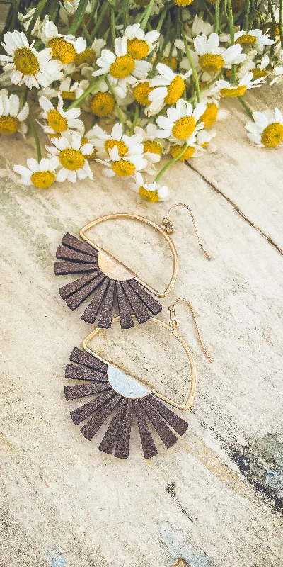 Women's luxury gemstone earrings-Beautiful Leather Sun Burst Earrings