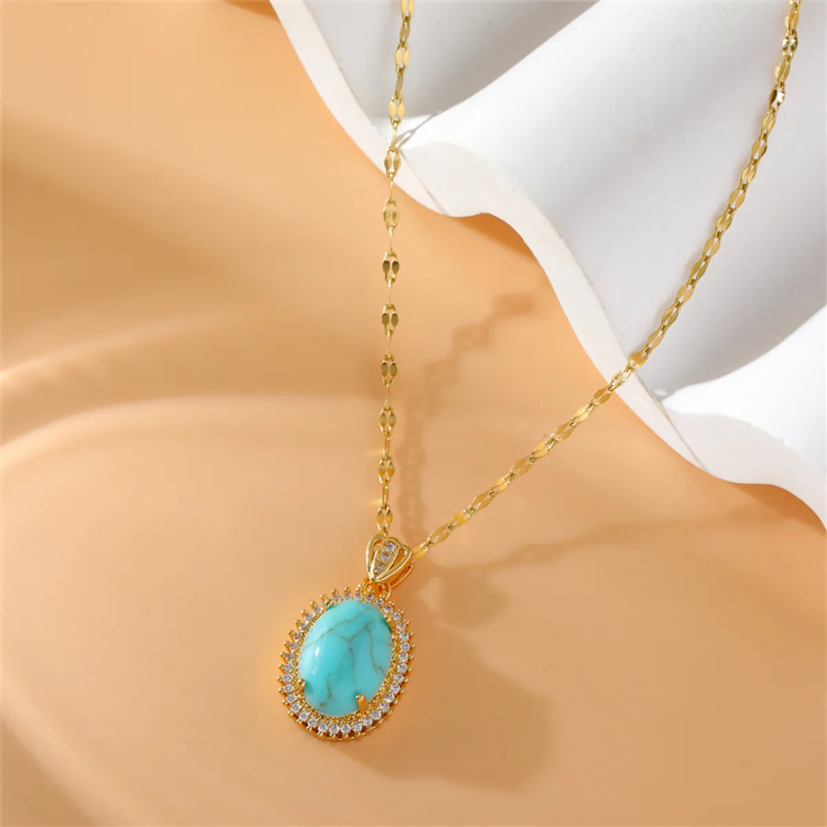 Women’s necklace set-Stainless Steel Copper 18K Gold Plated Simple Style Plating Inlay Water Droplets Turquoise Zircon Pendant Necklace