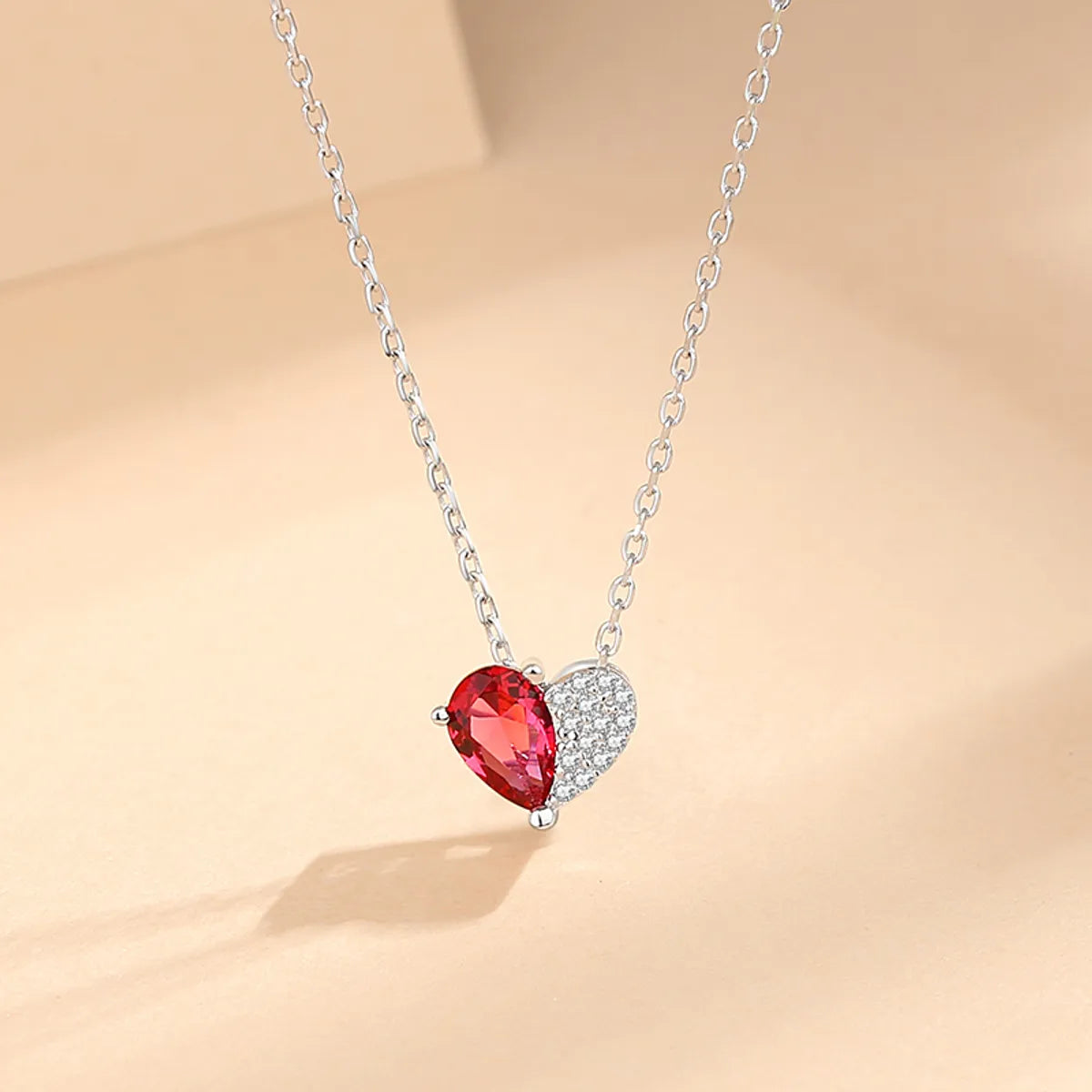 Women’s diamond necklace-Simple Style Heart Shape Sterling Silver Inlay Zircon Pendant Necklace