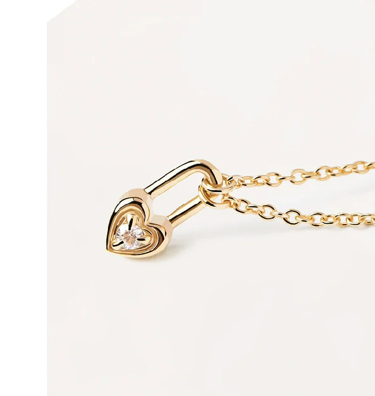 Gold Heart Lock Head Necklace