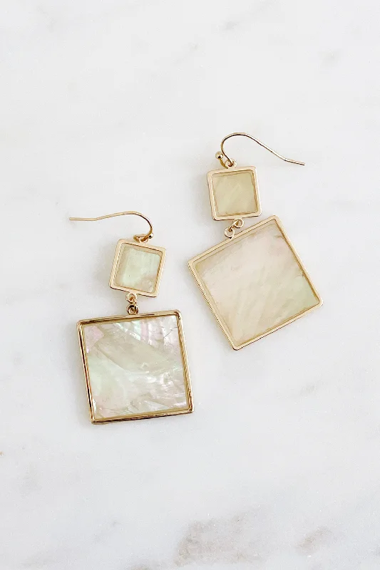 Women's classic gold earrings-Square Shell Earrings