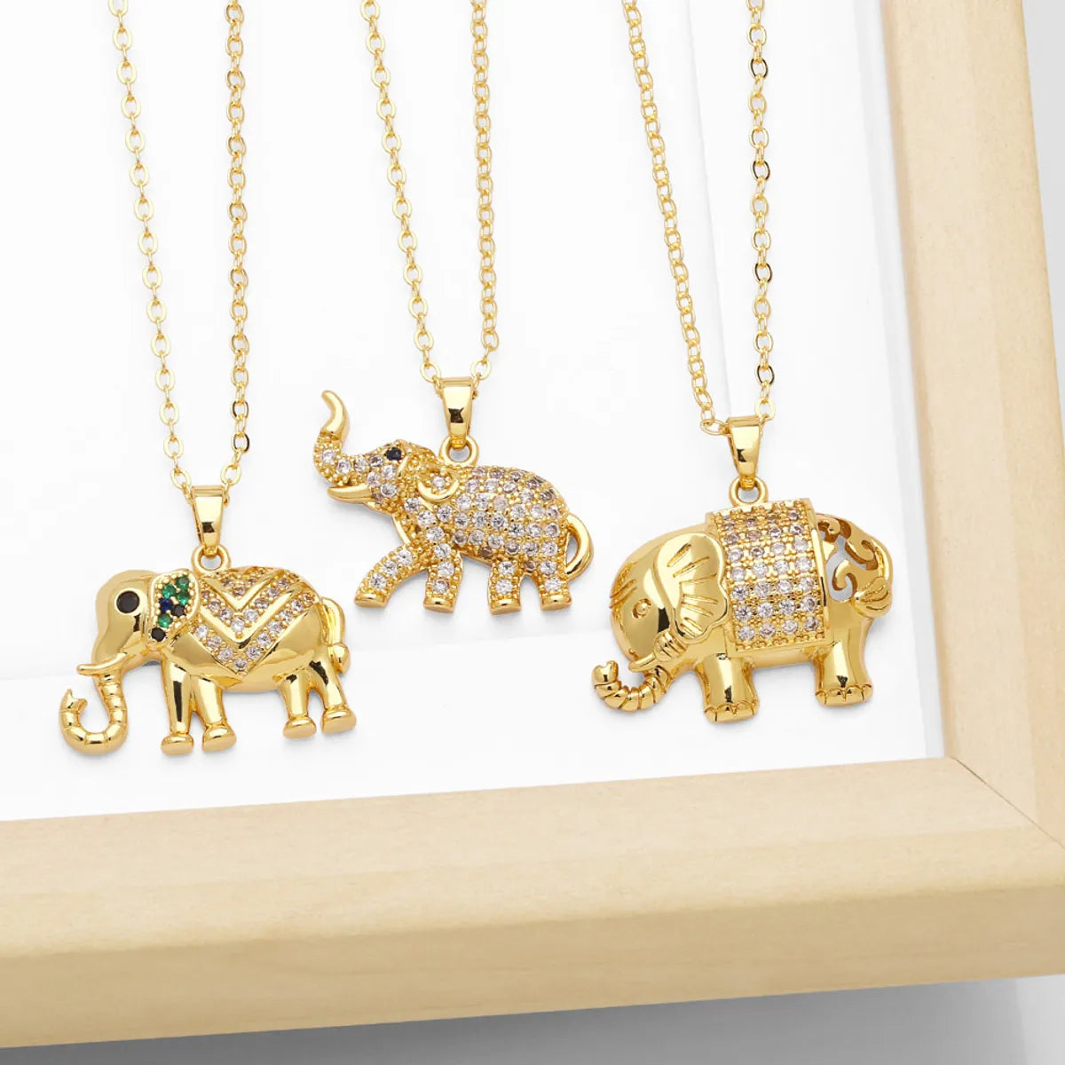 Women’s gold jewelry necklace-Cute Simple Style Elephant Copper Plating Inlay Zircon 18k Gold Plated Pendant Necklace