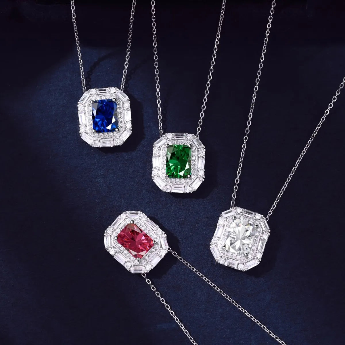 Women's precious necklace-Luxurious Square Sterling Silver Plating Inlay Zircon Pendant Necklace