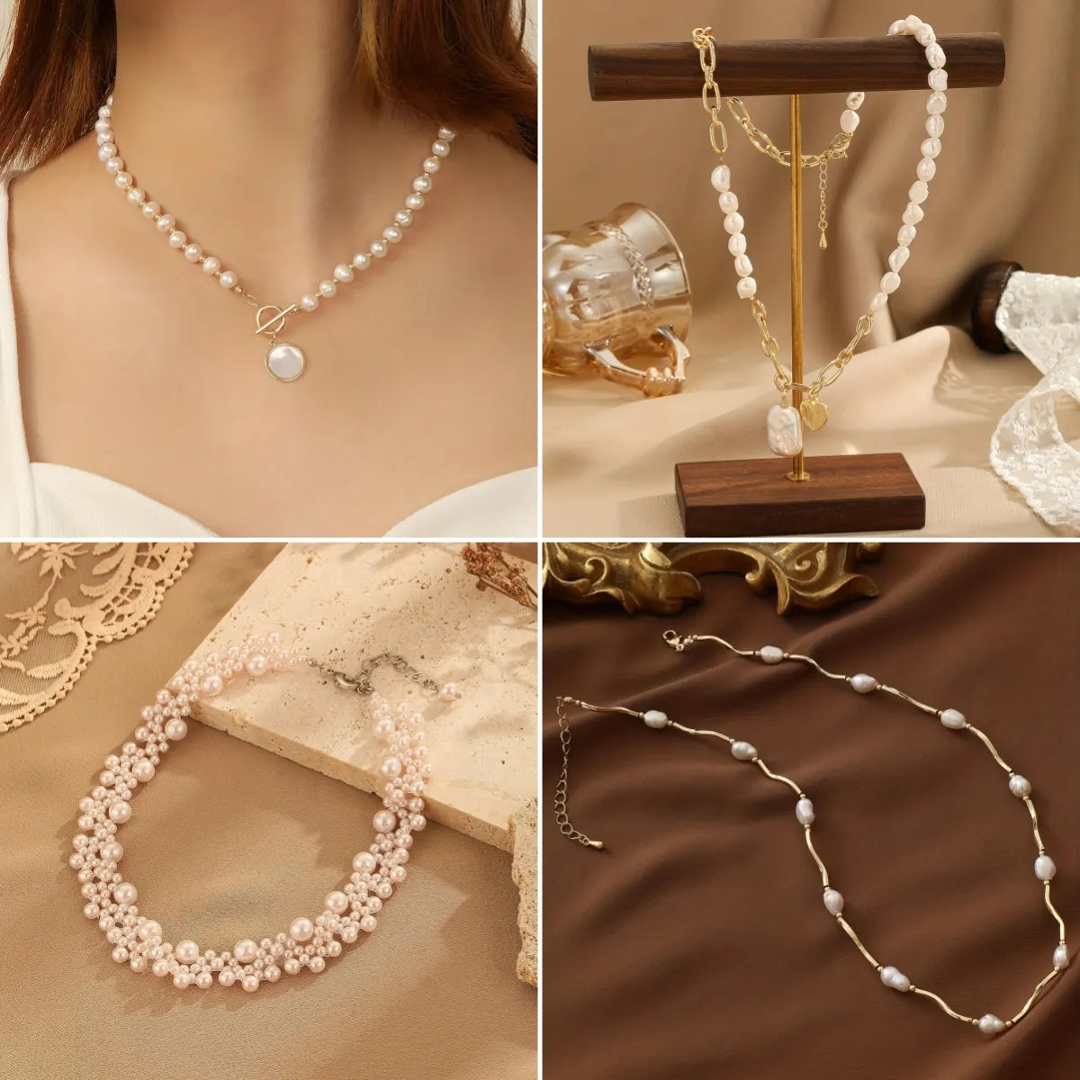 Women’s necklace design-Elegant Round Freshwater Pearl Copper Beaded Necklace