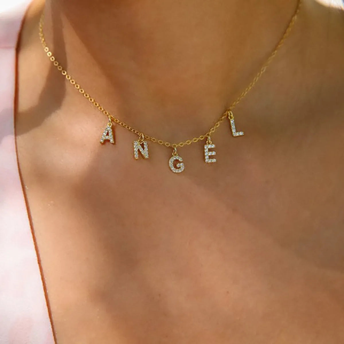 Women’s vintage pendant necklace-Basic Letter Stainless Steel Copper Zircon Pendant Necklace In Bulk