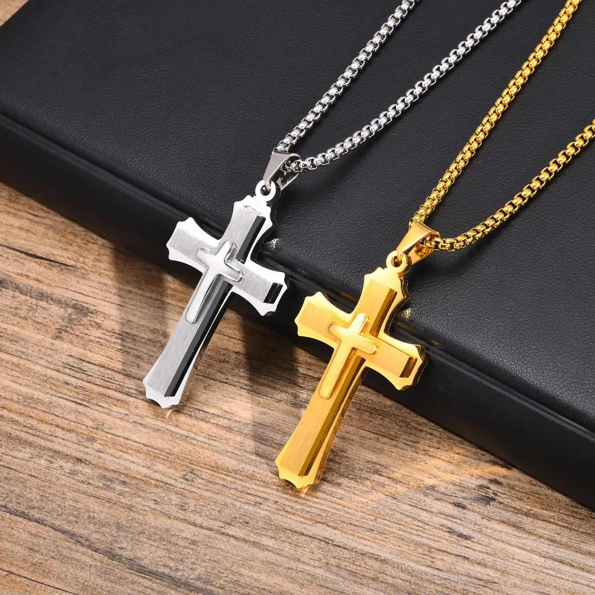 Women’s gold pendant necklace-Simple Style Cross Stainless Steel Plating Three-dimensional 18k Gold Plated Men's Pendant Necklace