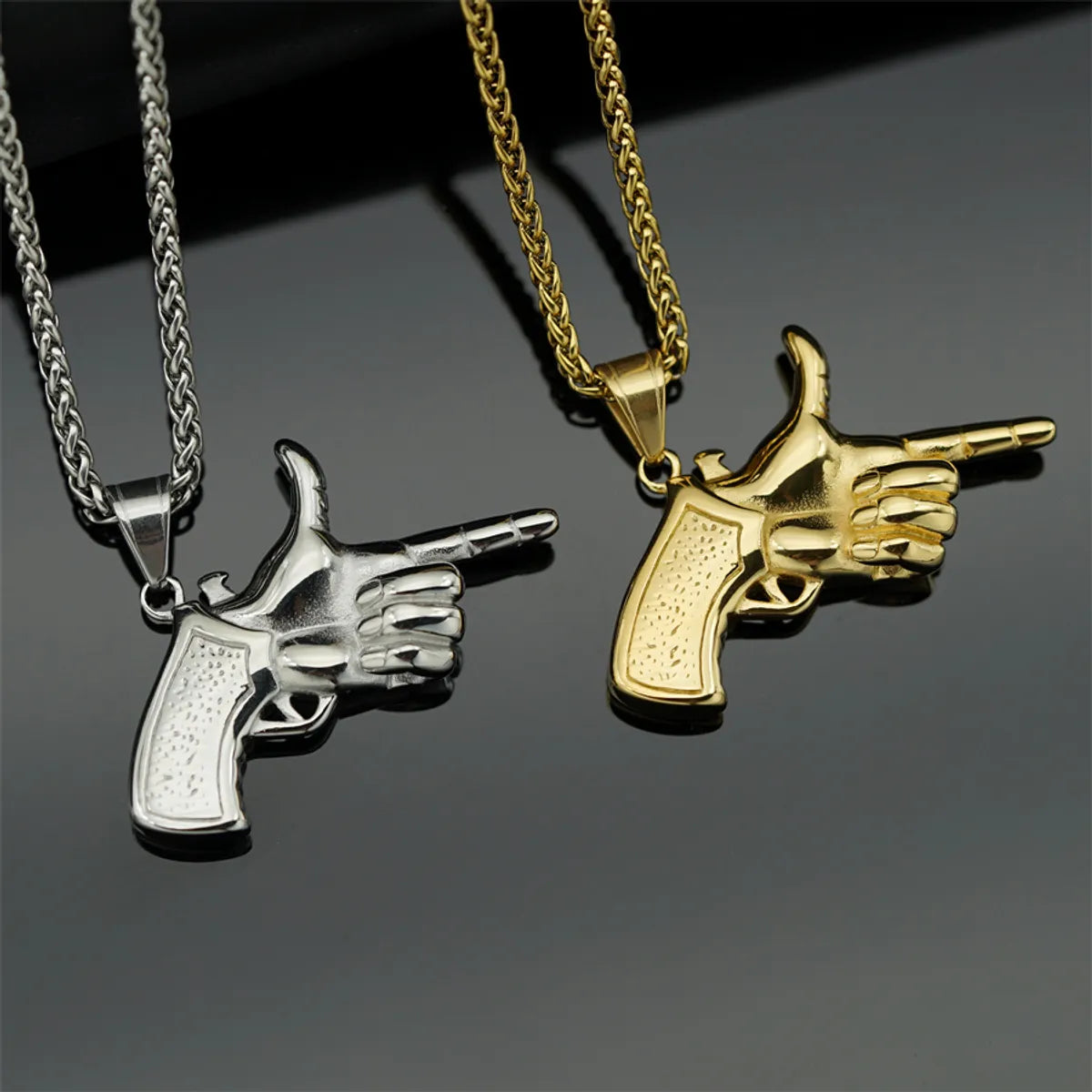 Women’s sleek necklace-Funny Novelty Hand Pistol Stainless Steel Plating 18k Gold Plated Unisex Pendant Necklace