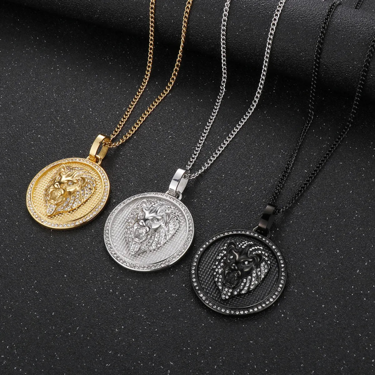 Women’s modern necklace-Hip-hop Round Titanium Steel Plating 18k Gold Plated Men's Pendant Necklace