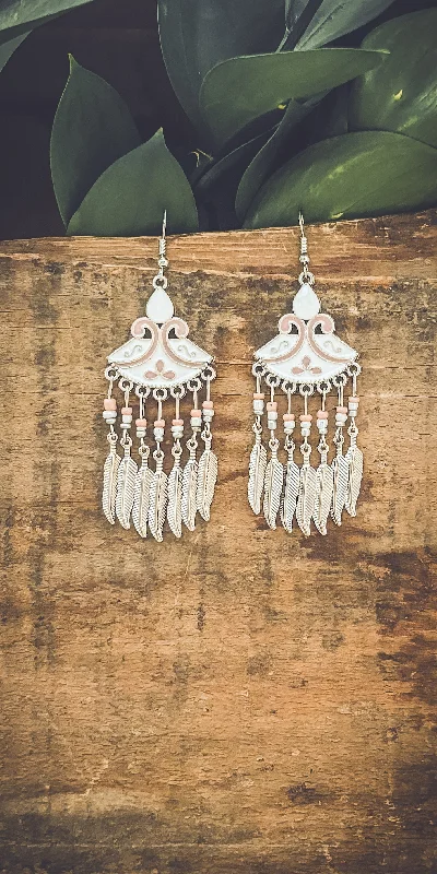 Women's chandelier earrings-Beautiful White Drop Earrings