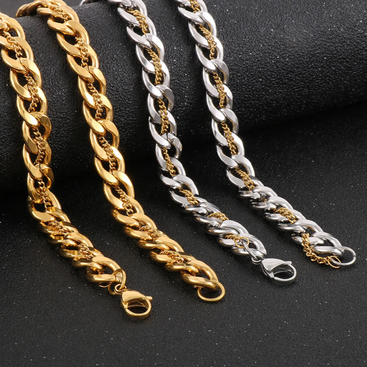 Women’s long necklace-Hip-Hop Retro Geometric Stainless Steel Plating Chain 18K Gold Plated Men'S Necklace