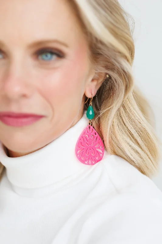 Women's designer earrings-Beautiful Bright Pink and Turquoise Drop Earrings