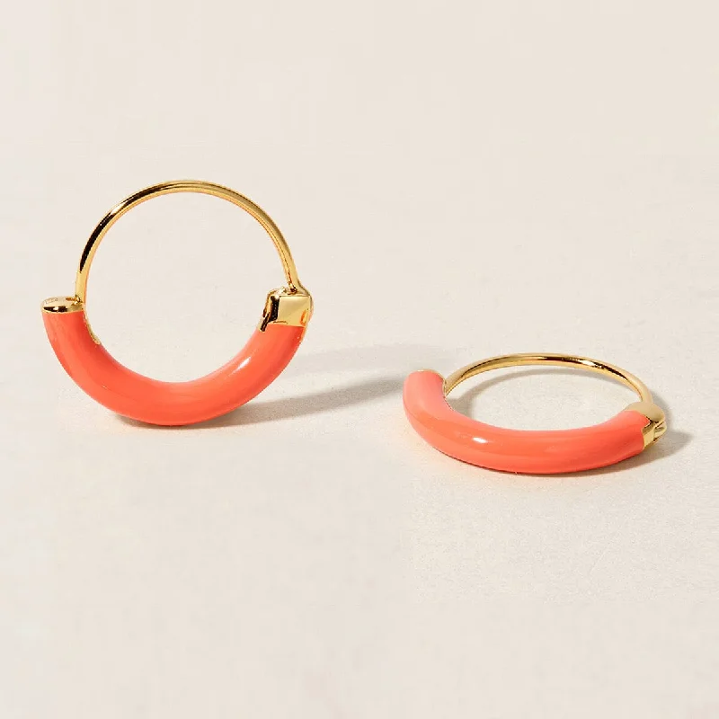 Women's long drop earrings-Saz neon peach mini hoops