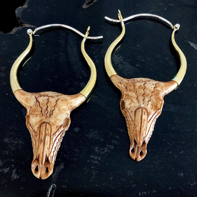 Women's small hoop earrings-<span>ESB-234<span>: </span></span>Buffalo Skulls - Bone