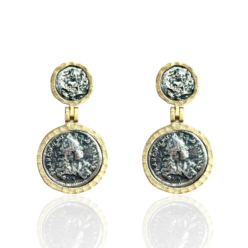 Women's luxurious pearl earrings-GOLD VIGO COIN EARRINGS