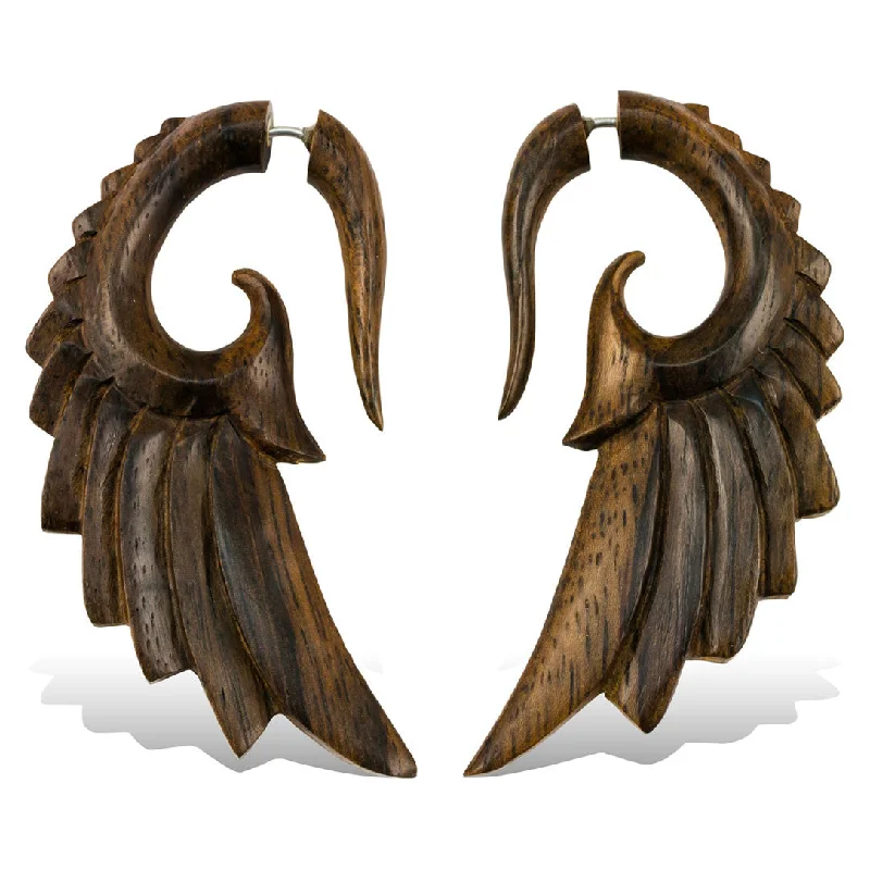 Women's designer earrings-<span>EFW-884<span>: </span></span>Aza Wings - Wood