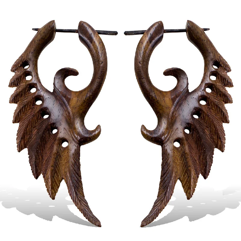 Women's designer earrings-<span>ERW-661<span>: </span></span>Etched Wings - Wood