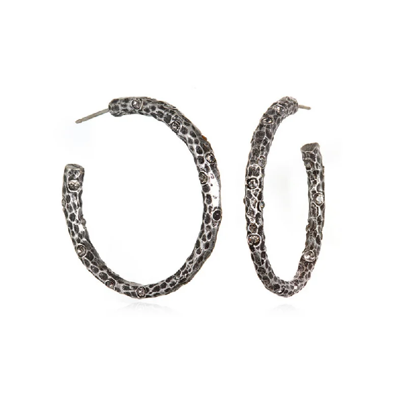 Women's elegant drop earrings-1.5 VINTAGE SILVER PAVIA HOOP WITH CRYSTALS