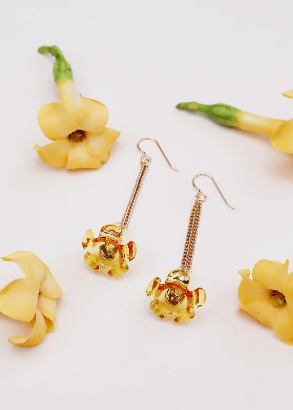 Women's gold earrings-Puakenikeni Flower Drop Earrings