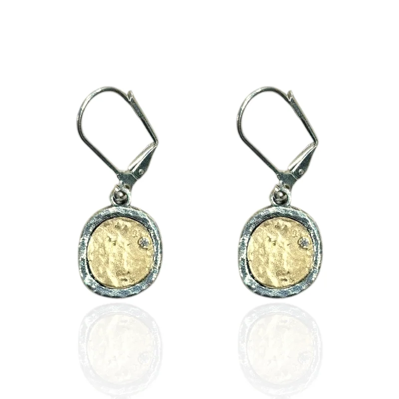 Women's eco-friendly earrings-VINTAGE SILVER PAVIA COIN & FRAME DANGLE EARRINGS