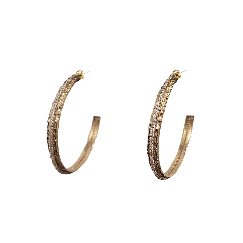 Women's engagement earrings-GOLD EGY CRYSTAL THIN HOOPS 1.5”