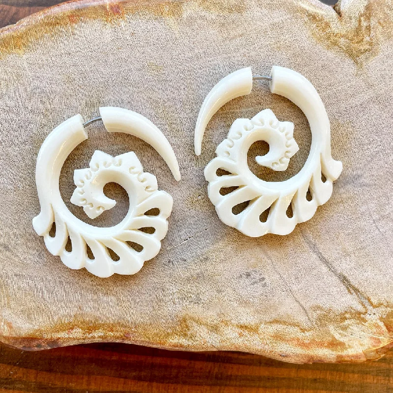 Women's wedding earrings-<span>EFB-1005<span>: </span></span>Sanur Spirals - Bone