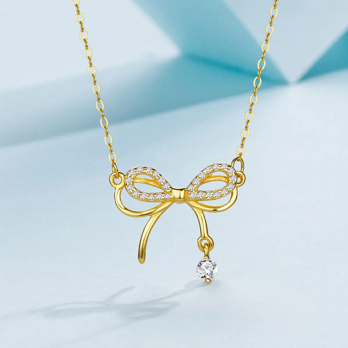 Women’s sophisticated necklace-Sterling Silver Elegant Simple Style Bow Knot Plating Pendant Necklace