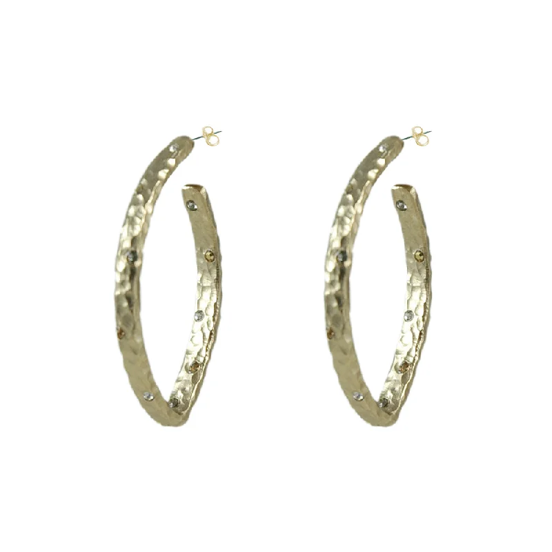 Women's fashion statement earrings-GOLD SIENA HAMMERED V-SHAPE HOOP EARRINGS