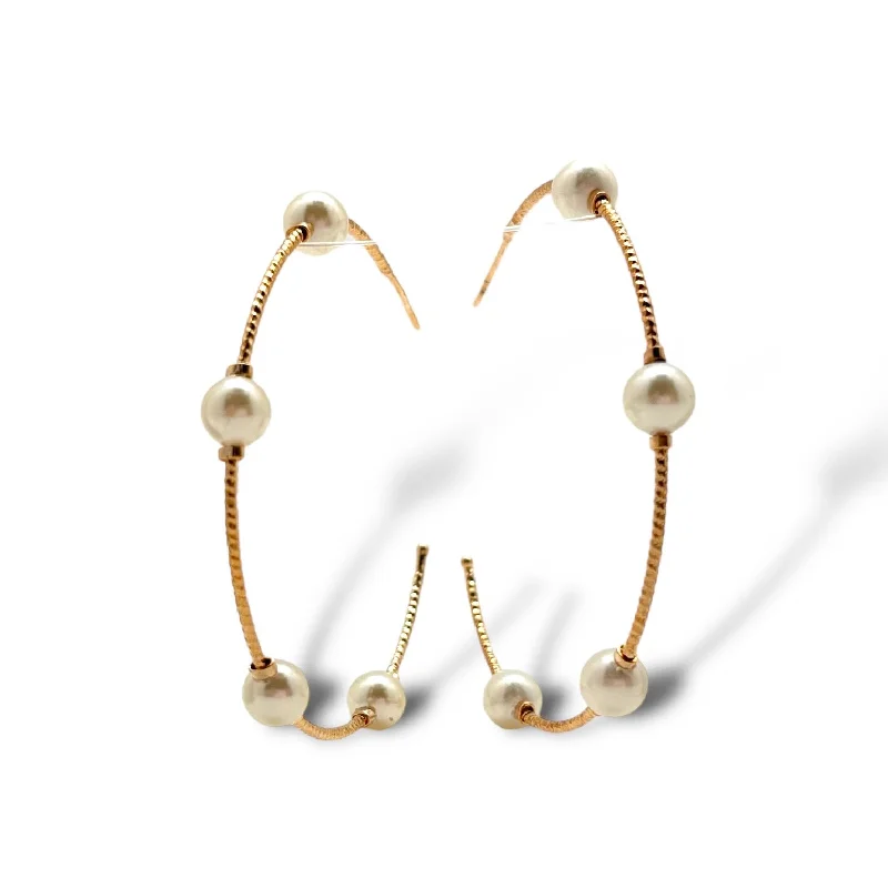 Women's designer stud earrings-Wired Pearl Hoops