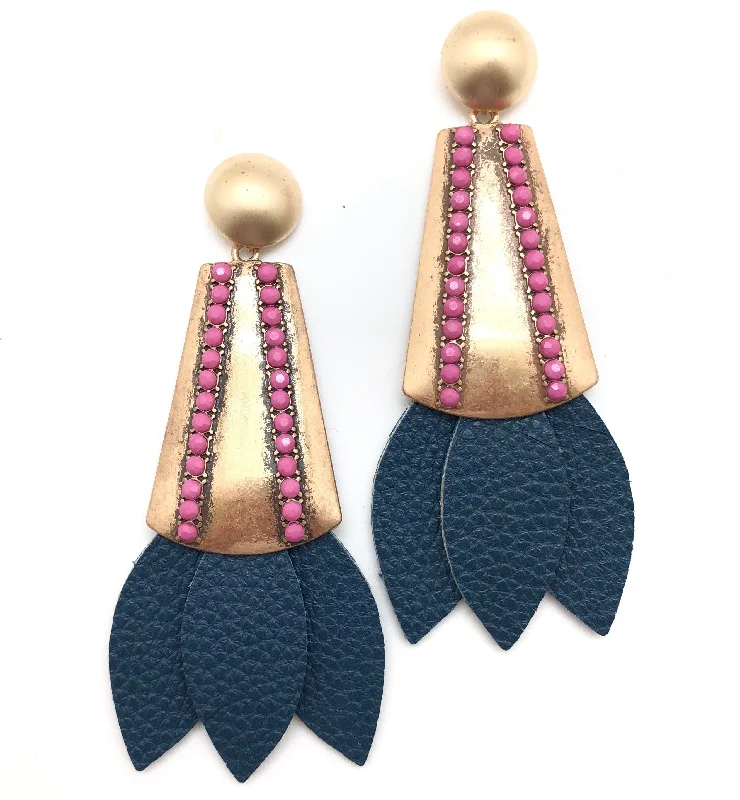 Women's eco-friendly earrings-Tinsley Leather Earrings Navy