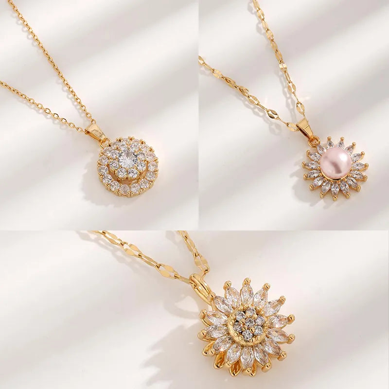 Women’s classic necklace-Copper 18K Gold Plated Glam Luxurious Simple Style Plating Inlay Flower Zircon Pendant Necklace