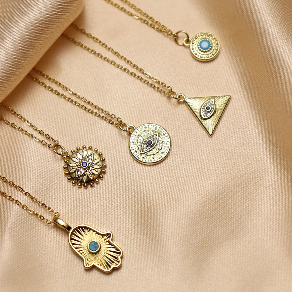 Women’s zodiac necklace-Wholesale IG Style Classic Style Triangle Palm Eye Copper Inlay 18K Gold Plated Natural Stone Zircon Pendant Necklace