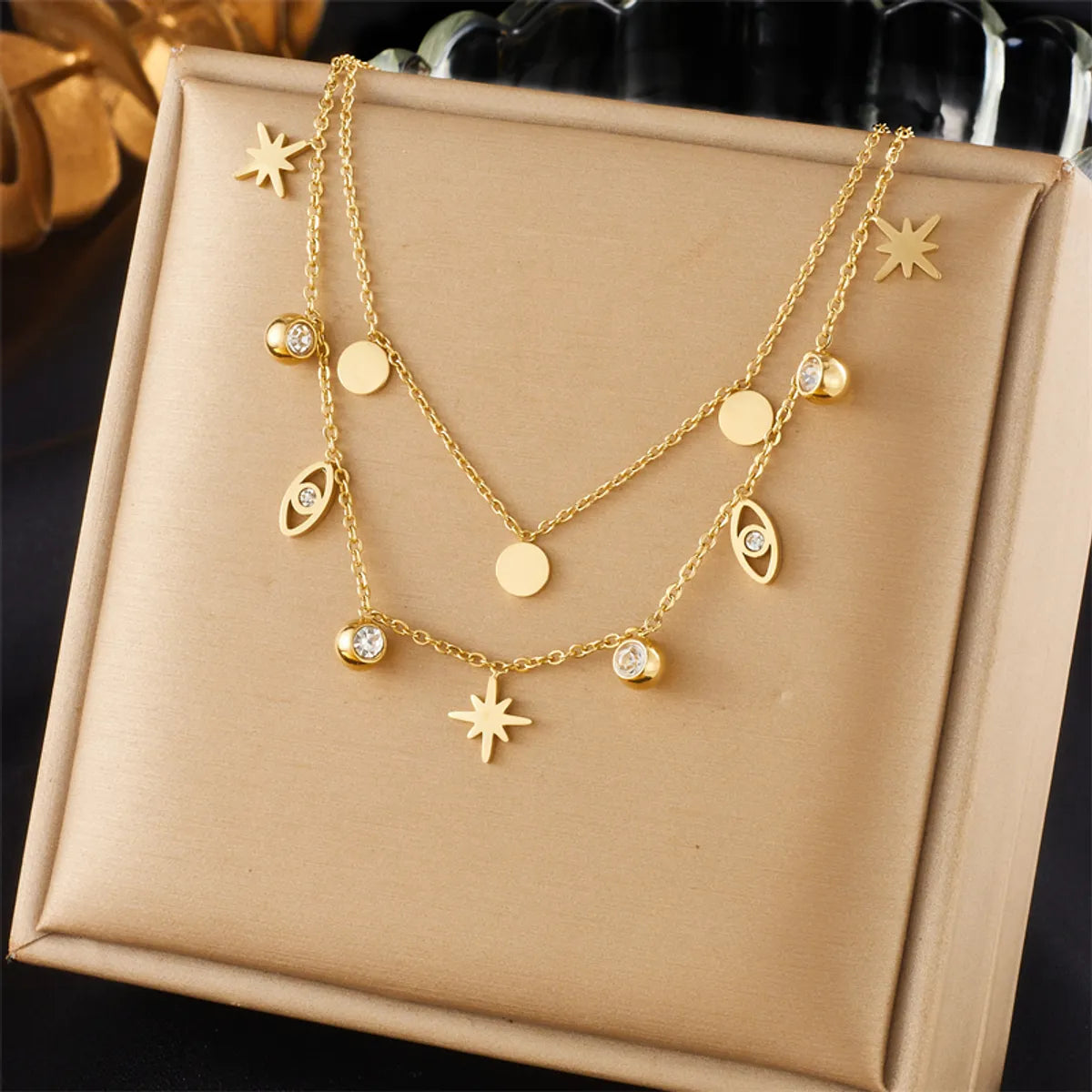 Women’s long necklace-Wholesale Basic Simple Style Devil's Eye Star Titanium Steel Plating Inlay 18k Gold Plated Zircon Layered Necklaces