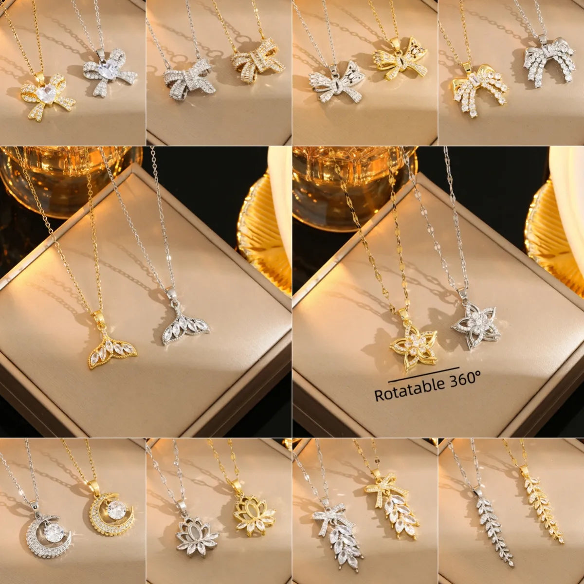 Women’s elegant necklace set-Stainless Steel Gold Plated Silver Plated Casual Commute Heart Shape Mermaid Bow Knot Hollow Out Inlay Zircon Pendant Necklace