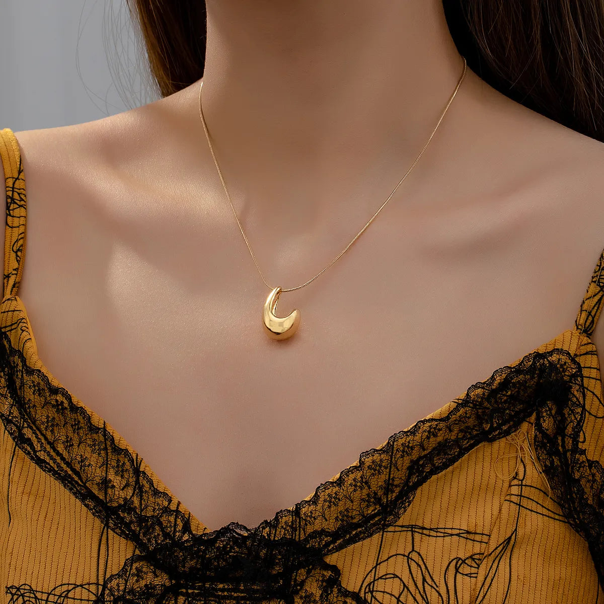 Women’s heart pendant necklace-Romantic Simple Style Commute Water Droplets Zinc Alloy Plating 14K Gold Plated Women's