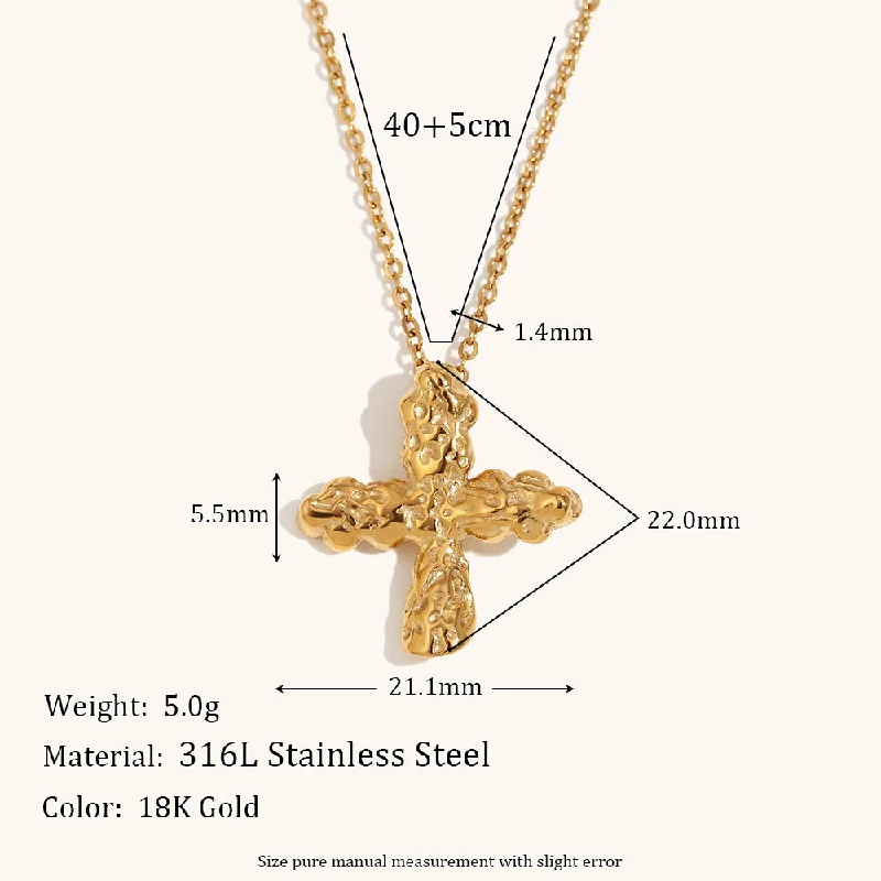 Cast Beat Pattern Classic Cross Pendant Necklace-Gold