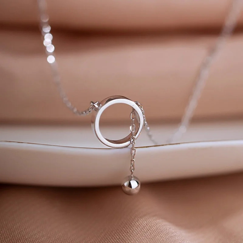 Women’s bohemian necklace-Sterling Silver White Gold Plated Casual Modern Style Plating Solid Color Pendant Necklace